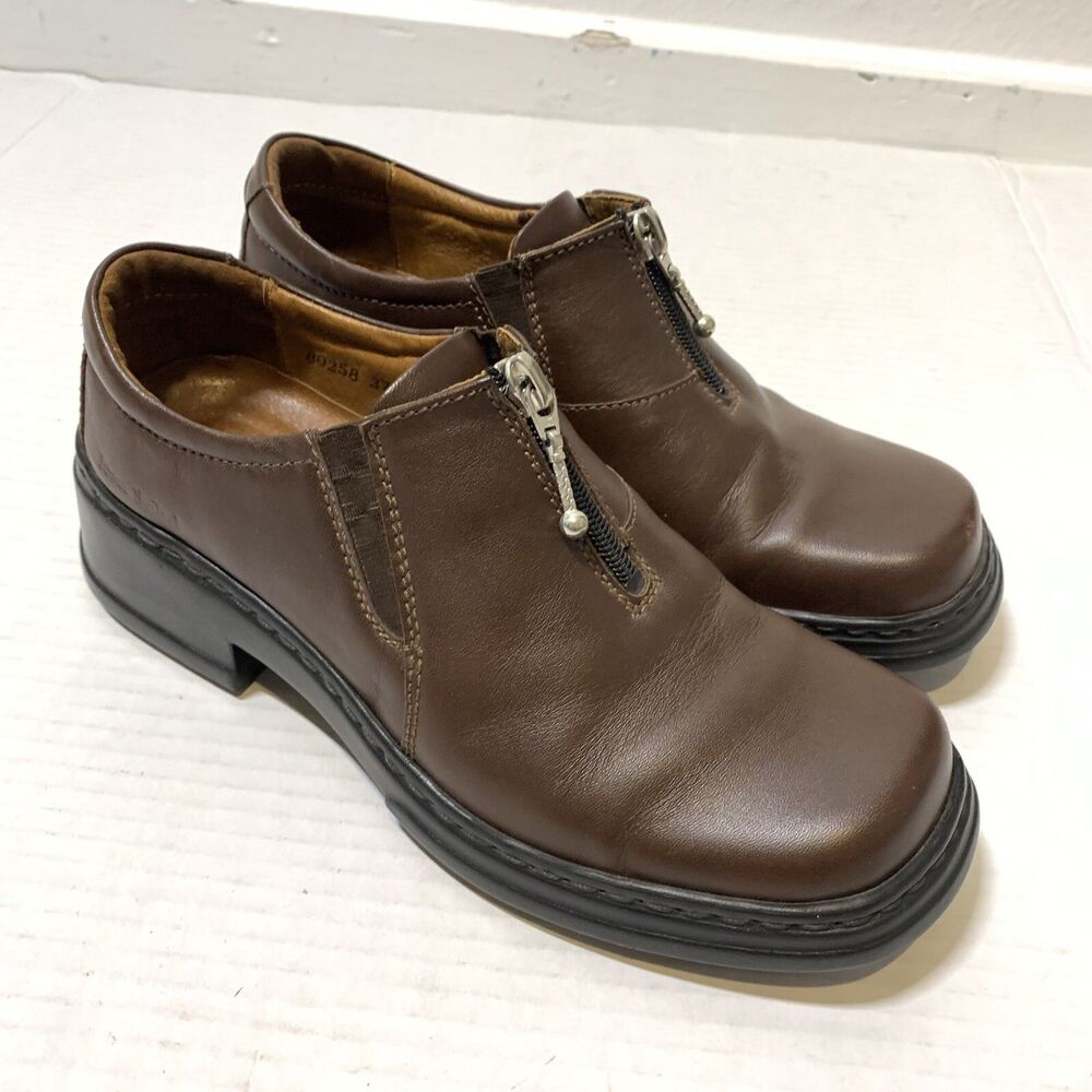 Vtg JOSEF SEIBEL Tanya Loafers Womens 37 Zip Top Shoes Brown Leather Preppy Scho